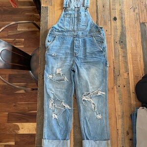 BDG Women's Light Blue Distressed Denim Overalls